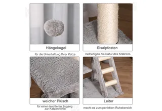 Kratzbaum mit Katzenhöhle Leiter Mehrstufiger Katzenbaum E1 MDF Sisal Hellgrau, 50L x 40B x 120H cm von PawHut in Hellgrau, Beige – Produktfoto 5 von 5