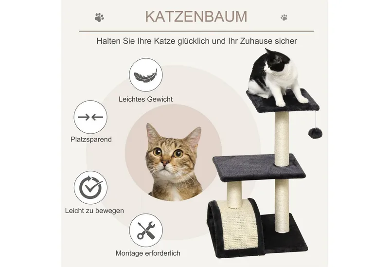 Krabpaal kattenboom met krabplank zacht kussen pluche sisal grijs D30-351 by PawHut in Dark grey, Beige – product photo 4 of 5