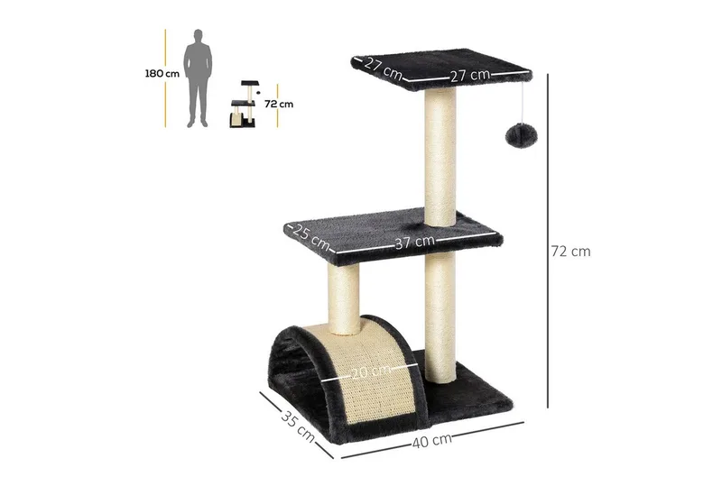 Krabpaal kattenboom met krabplank zacht kussen pluche sisal grijs D30-351 by PawHut in Dark grey, Beige – product photo 3 of 5
