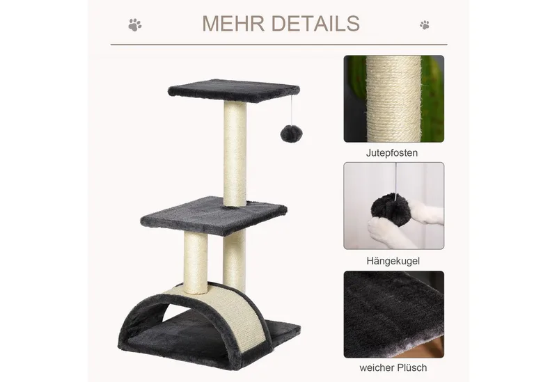 Krabpaal kattenboom met krabplank zacht kussen pluche sisal grijs D30-351 by PawHut in Dark grey, Beige – product photo 5 of 5