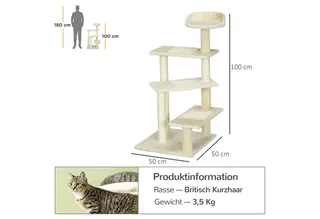 Krabpaal kattenkrabpaal met sisalpalen kattenboom D30-045 de PawHut en Beige – photo produit 3 sur 5