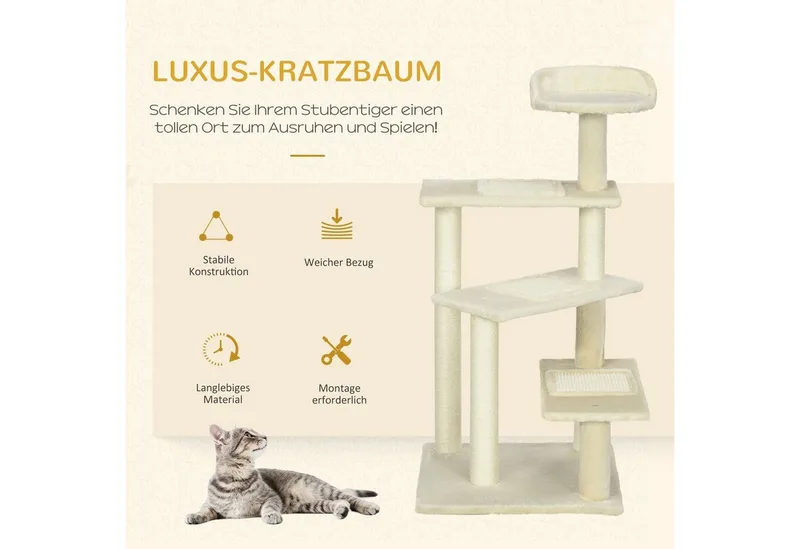 Krabpaal kattenkrabpaal met sisalpalen kattenboom D30-045 de PawHut en Beige – photo produit 4 sur 5