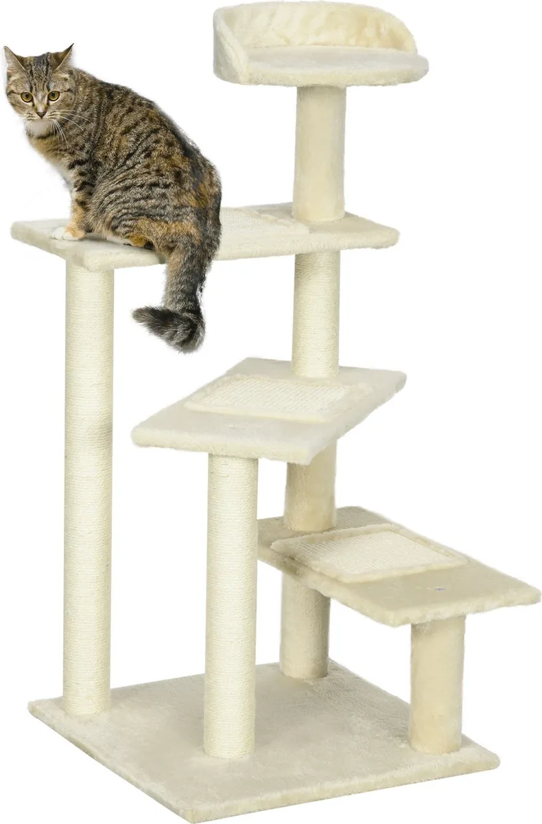 Krabpaal kattenkrabpaal met sisalpalen kattenboom D30-045 de PawHut en Beige – photo produit 1 sur 5