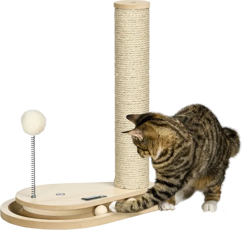 Krabpaal - Krabpaal Voor Katten - Krabpaal Kat - Krabpaal Met Schraper Paal by PawHut in Eik – product photo