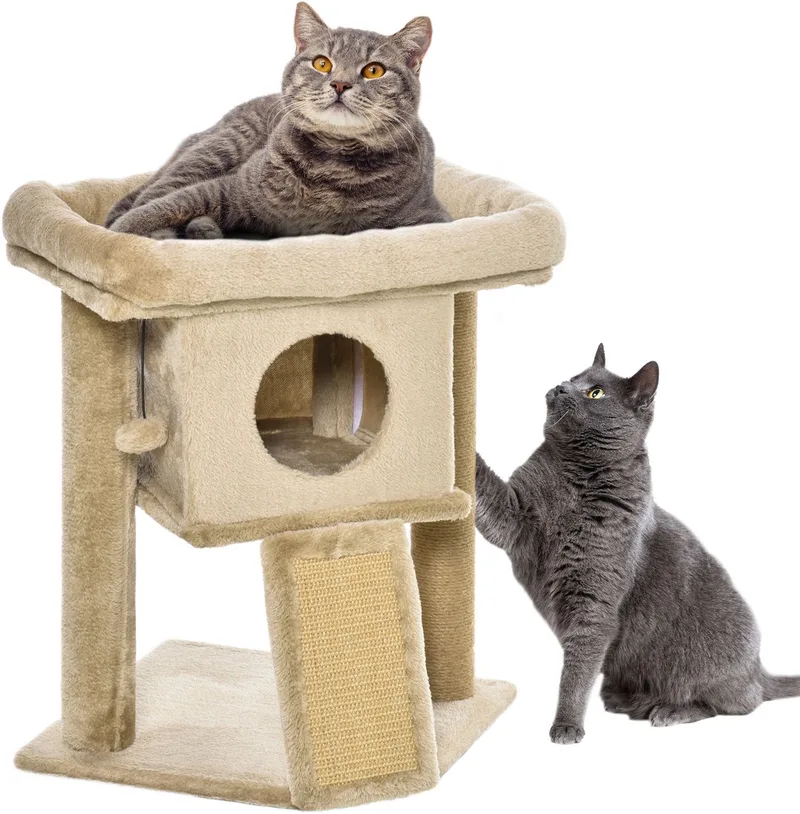 Krabpaal met jute krabmat staaf, krabplank, kattenmeubel, MDF pluche, lichtgrijs D30-368 von PawHut in Kaffee – Produktfoto
