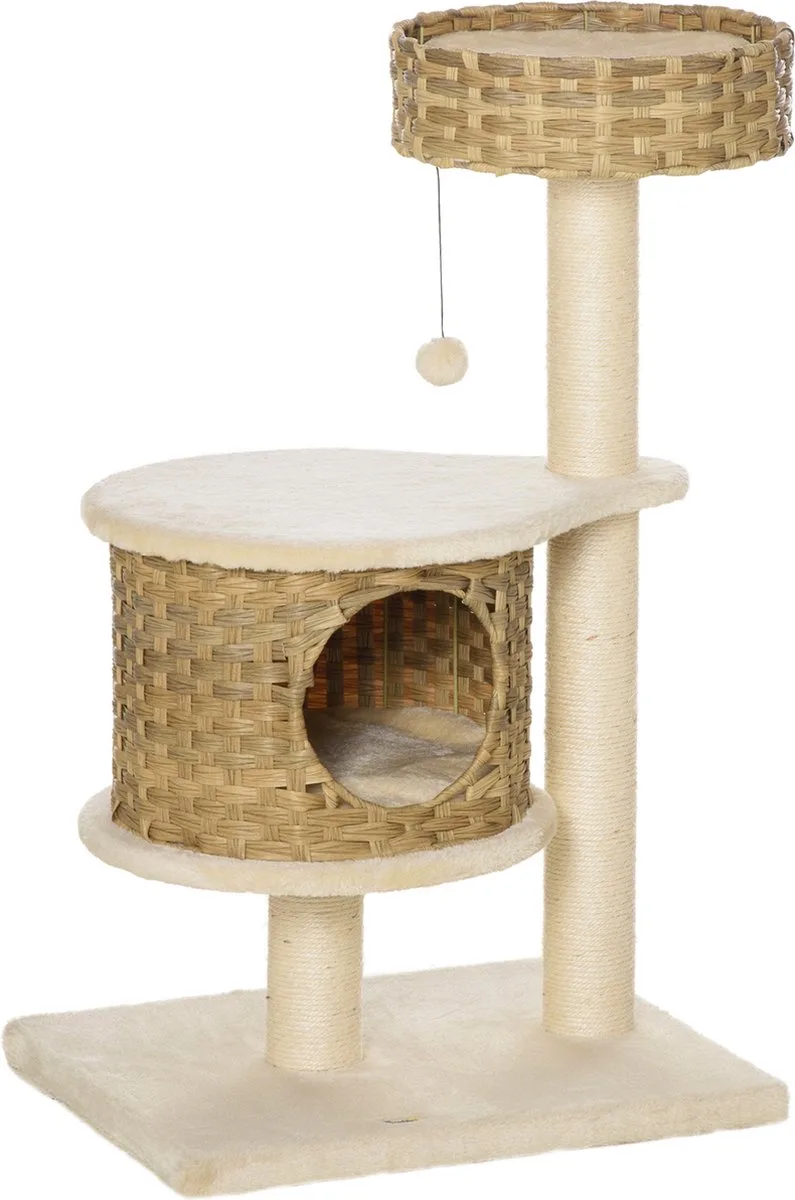 krabpaal - met kattengrot - 55L x 47B x 95H cm von PawHut in Mehrfarbig – Produktfoto