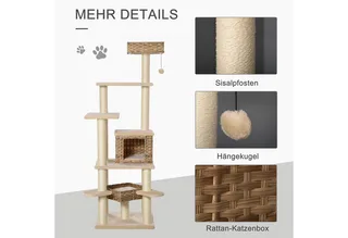Krabpaal - met Kattengrot - met Meerdere Verdiepingen fra PawHut i Beige – produktbillede 5 af 5