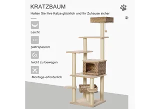 Krabpaal - met Kattengrot - met Meerdere Verdiepingen fra PawHut i Beige – produktbillede 4 af 5