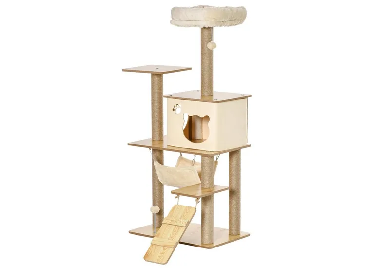 Krabpaal met kattenhol D30-367 fra PawHut i Gul – produktbillede 2 af 5