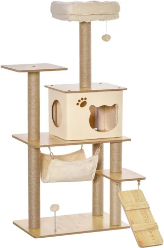 Krabpaal met kattenhol D30-367 fra PawHut i Gul – produktbillede 1 af 5