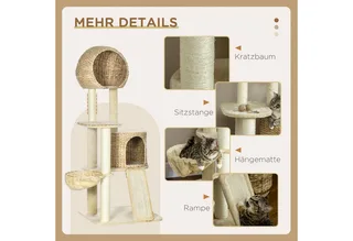 krabpaal - met kattenhuis - met 4 niveaus by PawHut in Beige – product photo 5 of 5
