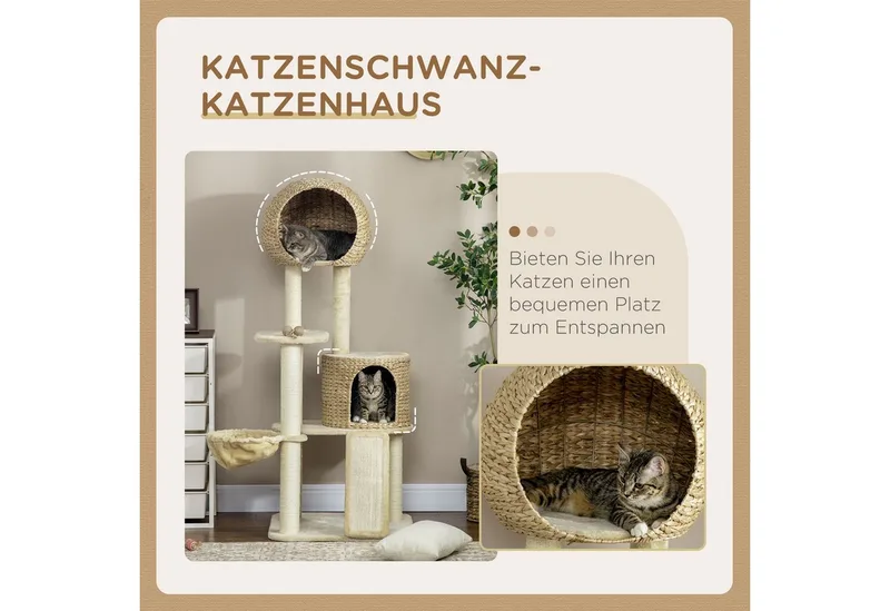 krabpaal - met kattenhuis - met 4 niveaus by PawHut in Beige – product photo 4 of 5