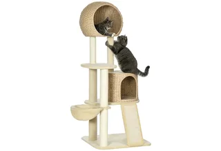 krabpaal - met kattenhuis - met 4 niveaus by PawHut in Beige – product photo 2 of 5