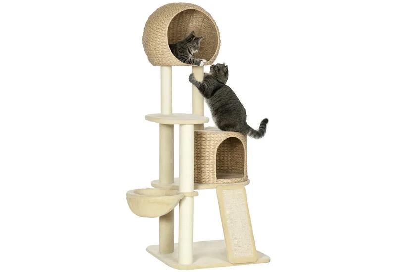 krabpaal - met kattenhuis - met 4 niveaus by PawHut in Beige – product photo 2 of 5