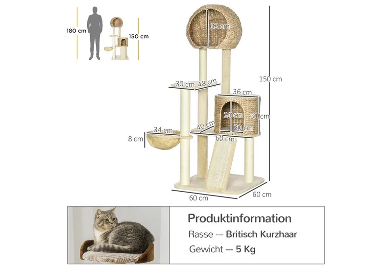 krabpaal - met kattenhuis - met 4 niveaus by PawHut in Beige – product photo 3 of 5