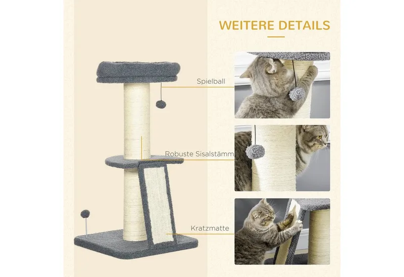 Krabpaal met krabplank D30-552V00 de PawHut en Gris, Naturel – photo produit 5 sur 5