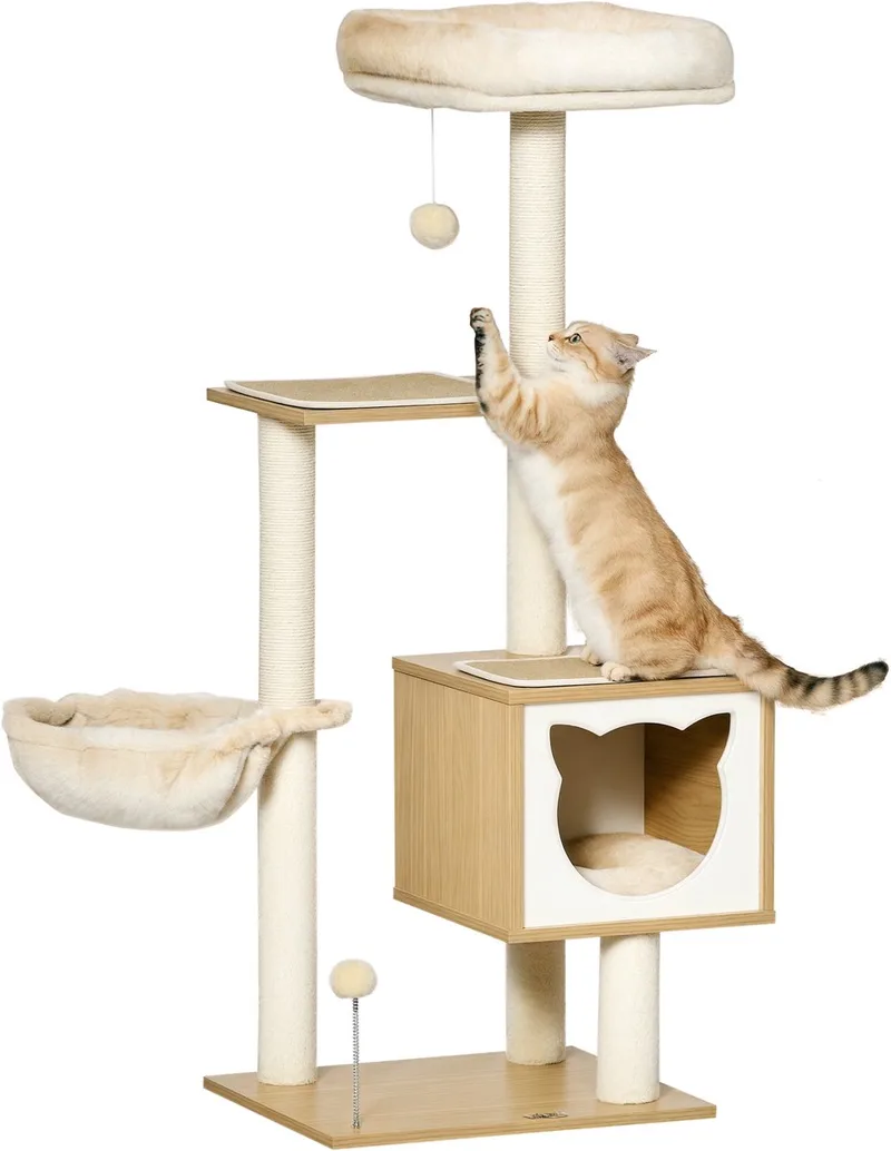 Krabpaal met Pluche - 48x40x126cm - Beige de PawHut – photo produit