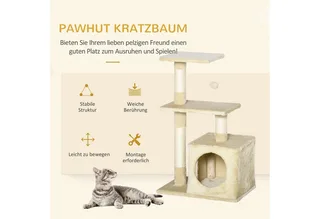 Krabpaal met sisal krabpaal met kattenspeelgoed pluche hoogte 80 cm D30-285 de PawHut en Beige – photo produit 4 sur 5