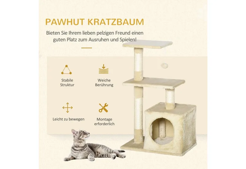 Krabpaal met sisal krabpaal met kattenspeelgoed pluche hoogte 80 cm D30-285 de PawHut en Beige – photo produit 4 sur 5