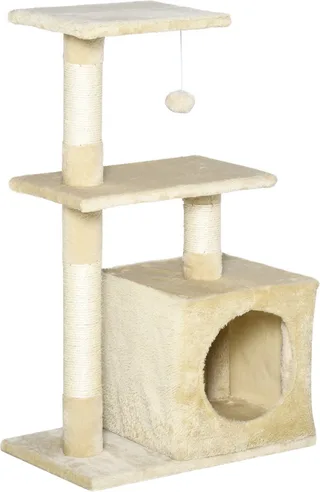 Krabpaal met sisal krabpaal met kattenspeelgoed pluche hoogte 80 cm D30-285 de PawHut en Beige – photo produit 1 sur 5