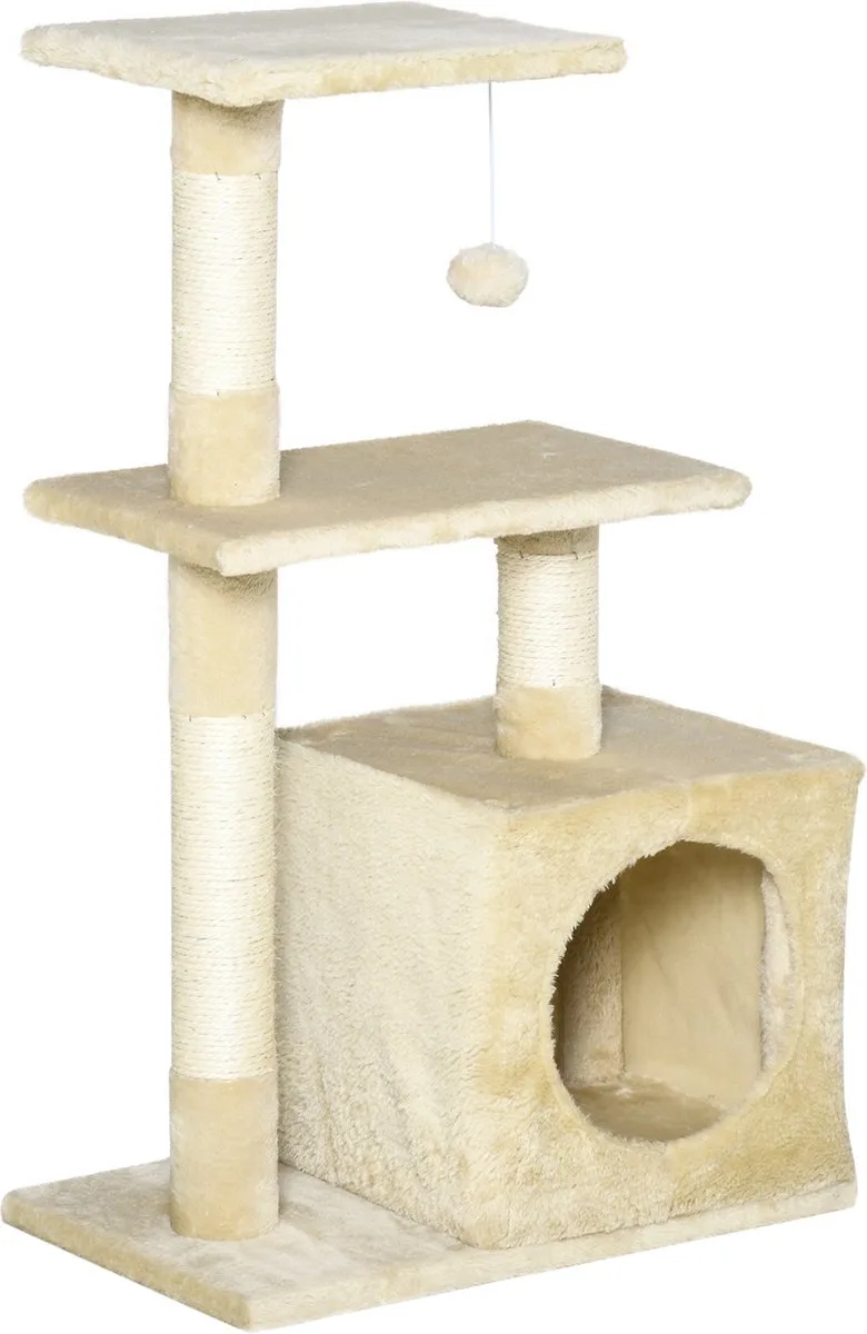 Krabpaal met sisal krabpaal met kattenspeelgoed pluche hoogte 80 cm D30-285 de PawHut en Beige – photo produit 1 sur 5