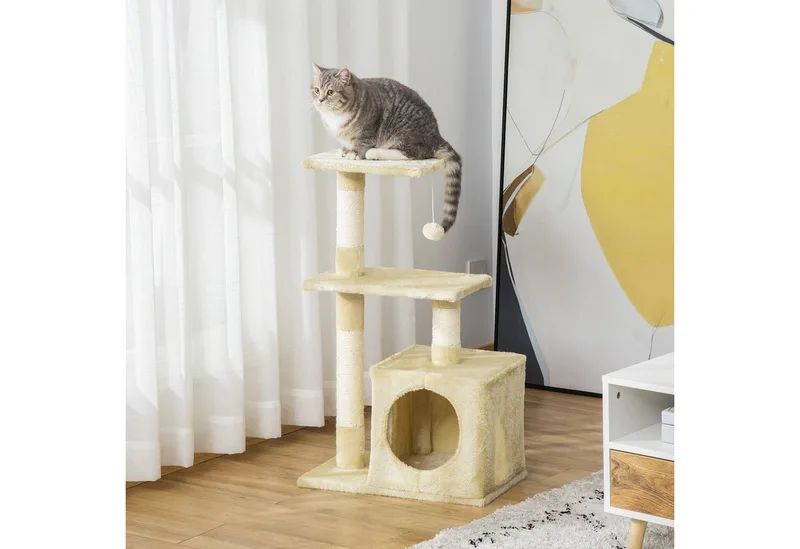 Krabpaal met sisal krabpaal met kattenspeelgoed pluche hoogte 80 cm D30-285 de PawHut en Beige – photo produit 2 sur 5