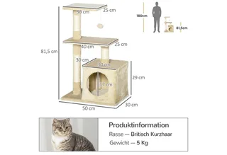 Krabpaal met sisal krabpaal met kattenspeelgoed pluche hoogte 80 cm D30-285 de PawHut en Beige – photo produit 3 sur 5