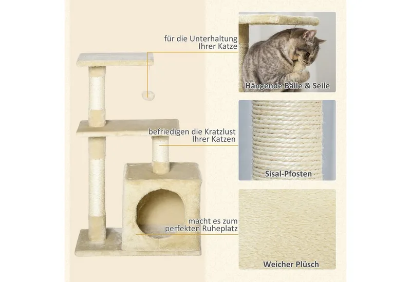 Krabpaal met sisal krabpaal met kattenspeelgoed pluche hoogte 80 cm D30-285 de PawHut en Beige – photo produit 5 sur 5