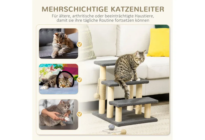 krabpaal met speelbal D30-610V00 de PawHut en Gris, Naturel – photo produit 4 sur 5