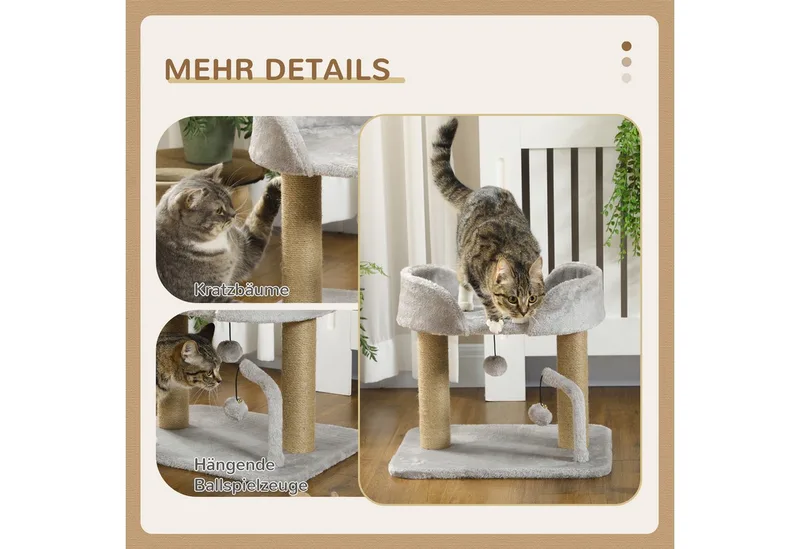 Krabpaal-Spaanplaat, Polyester-48L x 38B x 42H cm-Lichtgrijs de PawHut en Gris clair – photo produit 5 sur 5