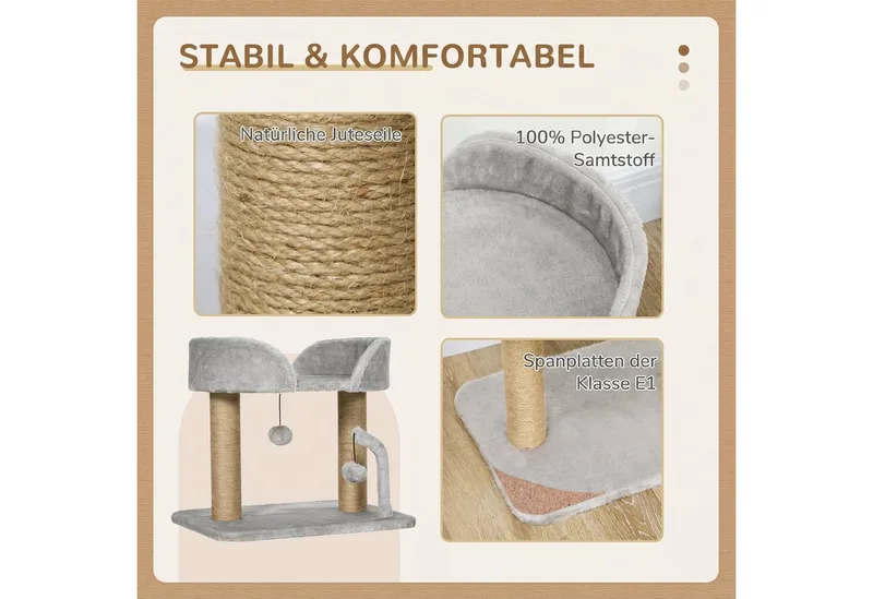 Krabpaal-Spaanplaat, Polyester-48L x 38B x 42H cm-Lichtgrijs de PawHut en Gris clair – photo produit 4 sur 5