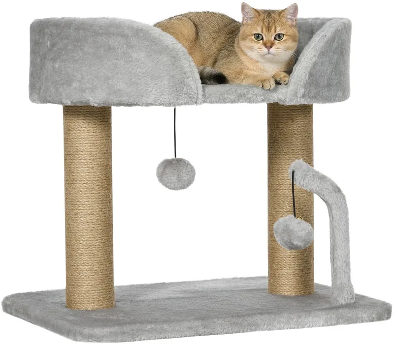 Krabpaal-Spaanplaat, Polyester-48L x 38B x 42H cm-Lichtgrijs de PawHut en Gris clair – photo produit 1 sur 5
