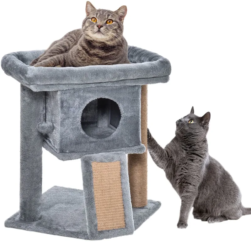 krabpaal voor katten, gemaakt van spaanplaat - 40x40x57cm - Grijs de PawHut en Gris clair – photo produit
