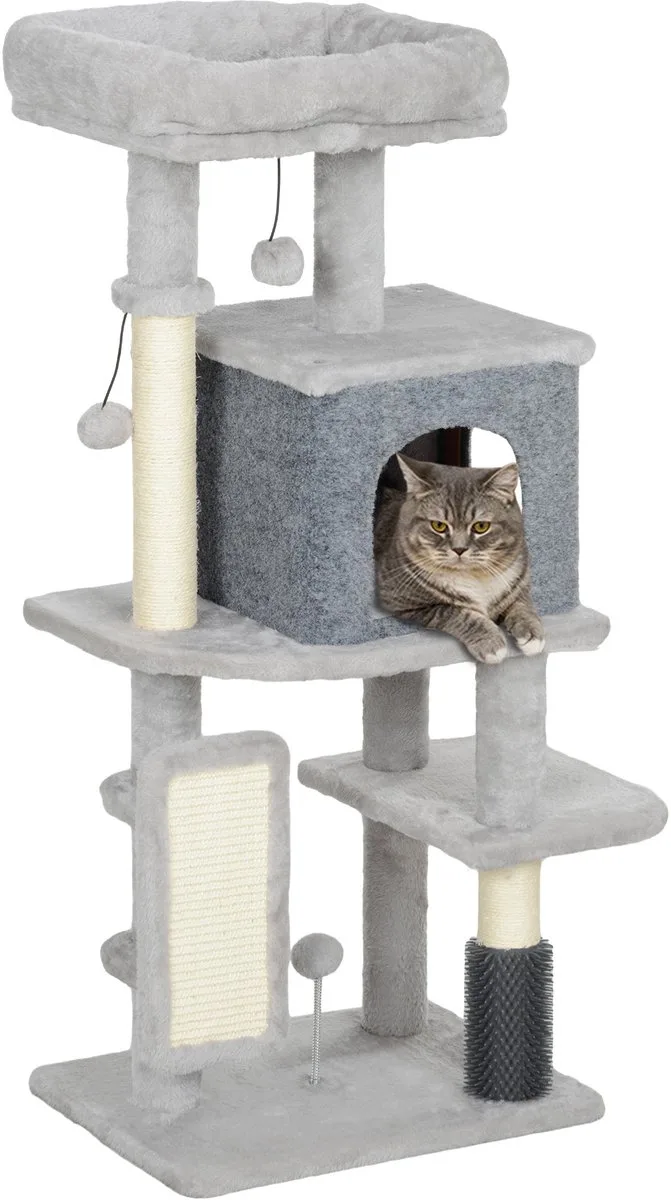 krabpaal voor katten, gemaakt van spaanplaat - 44x34x104cm - Lichtgrijs by PawHut in Cream – product photo