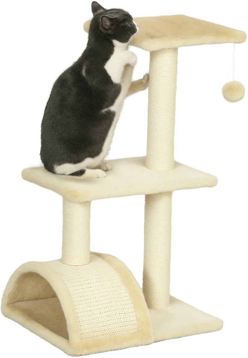 Krabpaal voor Katten, Spaanplaat - 40x35x72cm - Crème de PawHut – photo produit