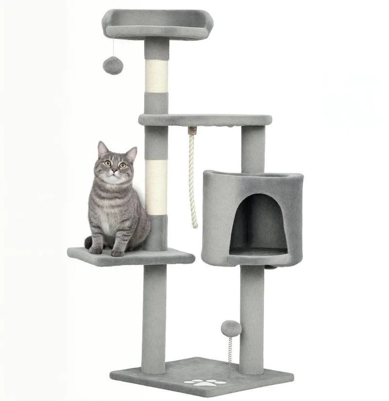 Krabpaal voor Katten, Spaanplaat - 40x40x114cm de PawHut en Gris – photo produit