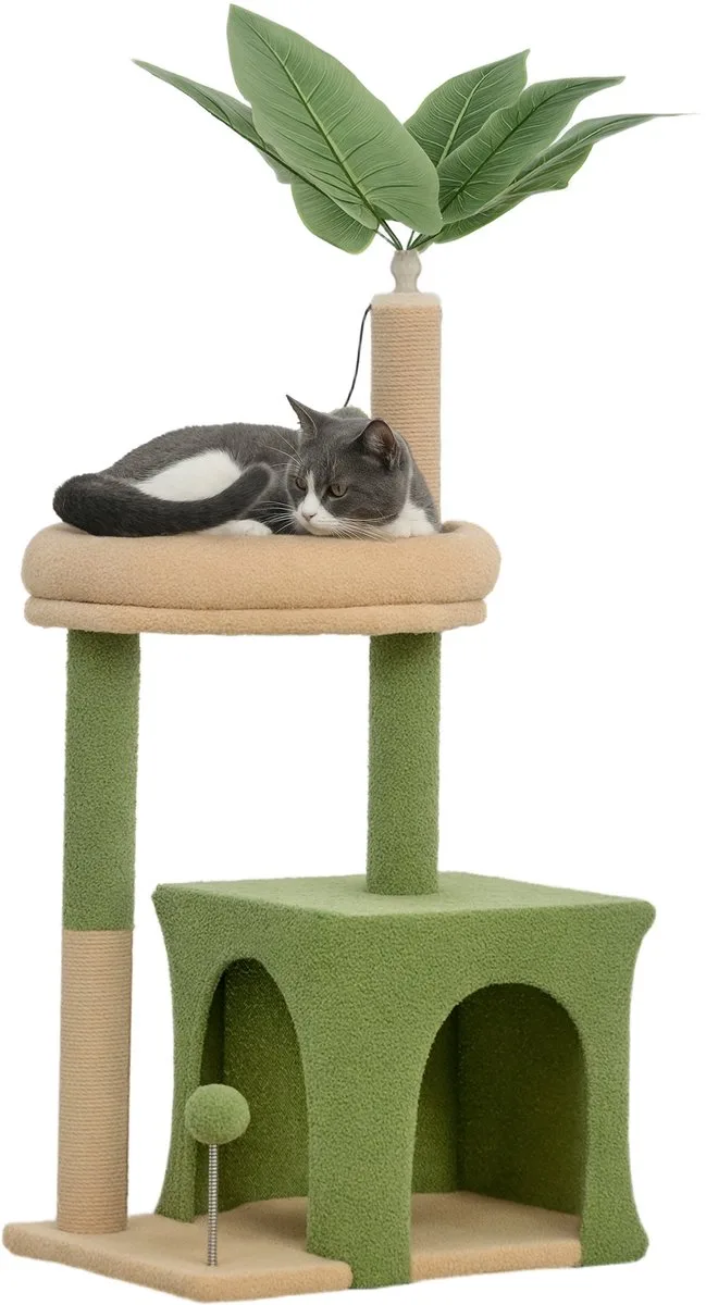 Krabpaal voor Katten, Spaanplaat - 44x30x98cm - Groen de PawHut en Marron – photo produit