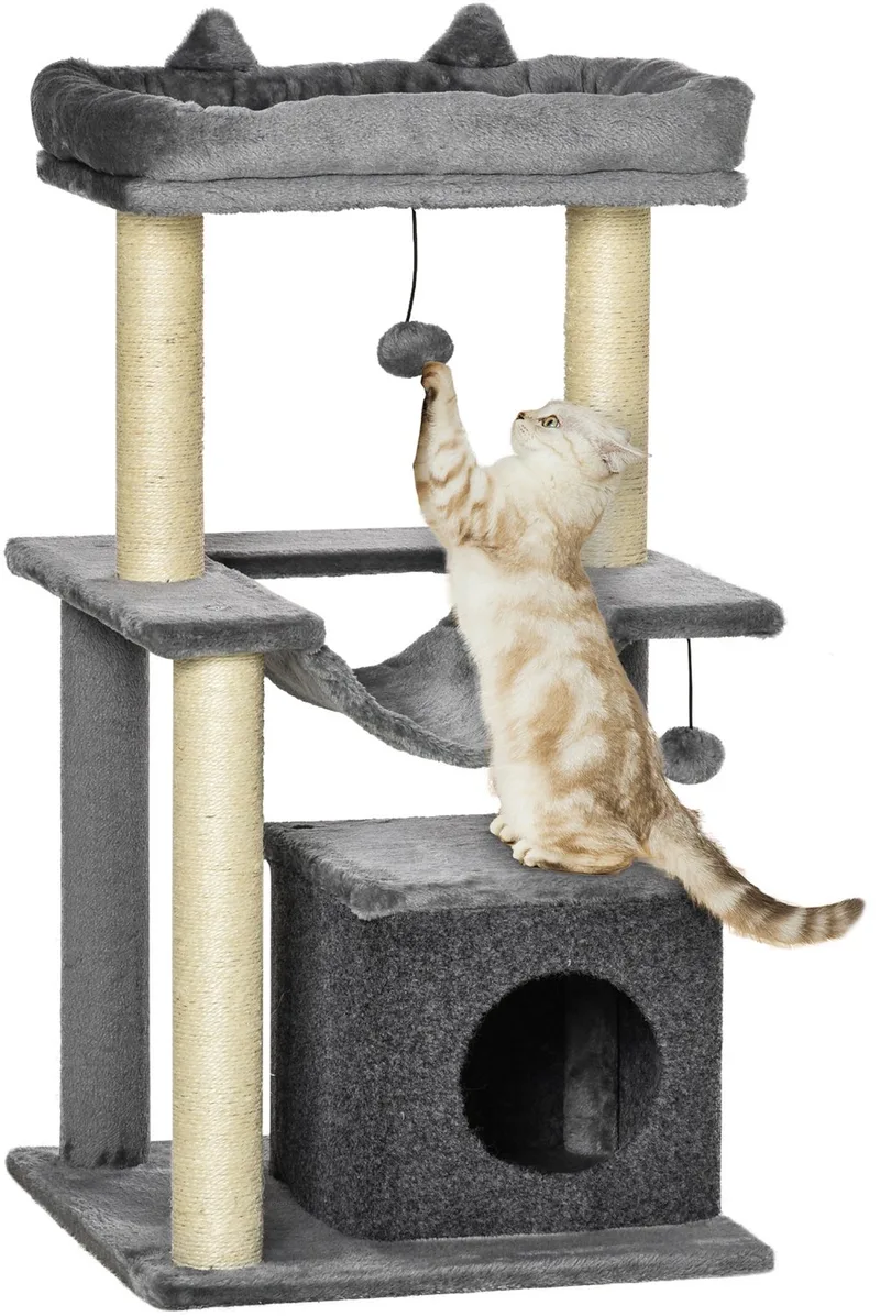 krabpaal voor katten - Spaanplaat, pluche - 48x48x90cm - Grijs de PawHut – photo produit