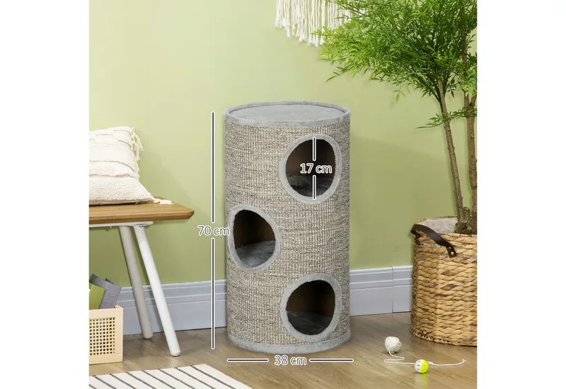 Krabton met 3 grotten D30-535V00 de PawHut en Gris – photo produit 3 sur 5