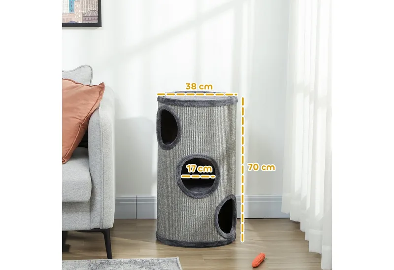Krabton met 3 grotten D30-535V01 von PawHut in Grau – Produktfoto 3 von 5