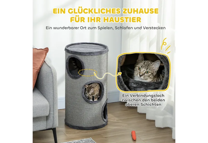 Krabton met 3 grotten D30-535V01 von PawHut in Grau – Produktfoto 4 von 5