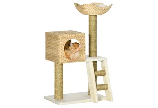 Kratzbaum 100,5 cm Katzenbaum mit Katzenhöhle, Bett, Treppe, Katzenkratzbaum mit Sisal-Kratzsäulen, Kissen, für Katzen bis 4,5 kg, Natur by PawHut in Naturholz – product photo 2 of 5