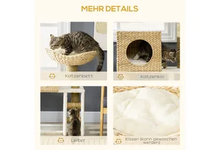 Kratzbaum 100,5 cm Katzenbaum mit Katzenhöhle, Bett, Treppe, Katzenkratzbaum mit Sisal-Kratzsäulen, Kissen, für Katzen bis 4,5 kg, Natur by PawHut in Naturholz – product photo 5 of 5