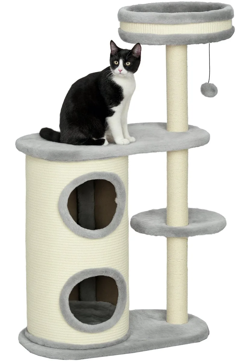 Kratzbaum, 100 cm, Kletterbaum mit Kratztonne, Katzenkratzbaum, Katzenbaum mit Sisalsäule und Spielball, Katzenmöbel mit Kissen, Plüsch by PawHut in Grey – product photo 1 of 5