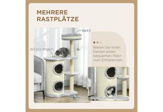 Kratzbaum, 100 cm, Kletterbaum mit Kratztonne, Katzenkratzbaum, Katzenbaum mit Sisalsäule und Spielball, Katzenmöbel mit Kissen, Plüsch by PawHut in Grey – product photo 4 of 5