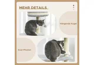 Kratzbaum, 100 cm, Kletterbaum mit Kratztonne, Katzenkratzbaum, Katzenbaum mit Sisalsäule und Spielball, Katzenmöbel mit Kissen, Plüsch by PawHut in Grey – product photo 5 of 5