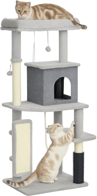 Kratzbaum 132 cm Katzenbaum mit Katzenhöhle, Spielball, Katzenkratzbaum mit Sisal-Kratzsäulen, für Katzen bis 6 kg by PawHut in Light grey – product photo 1 of 5