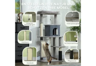 Kratzbaum 132 cm Katzenbaum mit Katzenhöhle, Spielball, Katzenkratzbaum mit Sisal-Kratzsäulen, für Katzen bis 6 kg by PawHut in Light grey – product photo 5 of 5