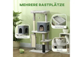Kratzbaum 132 cm Katzenbaum mit Katzenhöhle, Spielball, Katzenkratzbaum mit Sisal-Kratzsäulen, für Katzen bis 6 kg by PawHut in Light grey – product photo 4 of 5