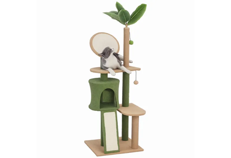 Kratzbaum 139 cm Katzenbaum mit Katzenhöhle, Spielball, Katzenkratzbaum mit Sisal-Kratzsäulen, für Katzen bis 5 kg by PawHut in Green – product photo 2 of 5